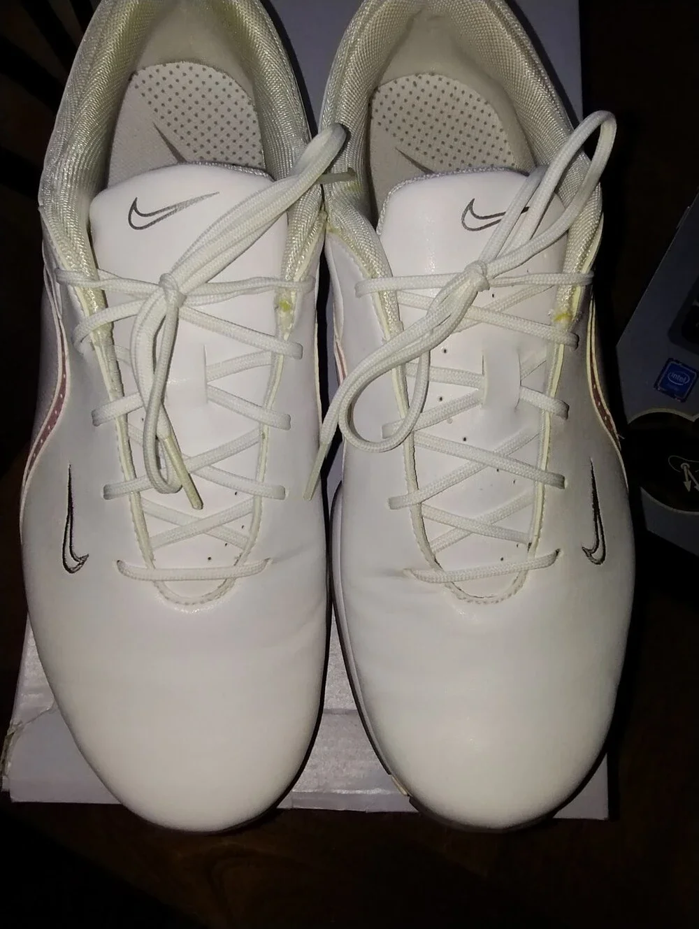 Nike Women's White & Pink Athletic Golf Shoes with Grey Swoosh